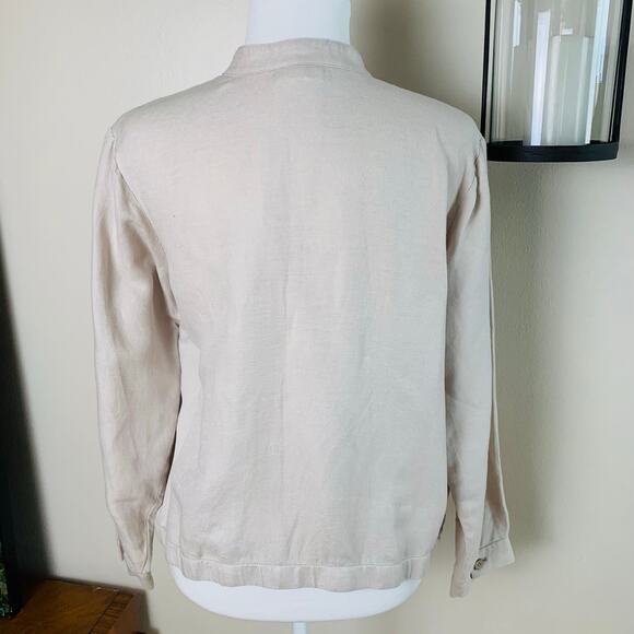 J. Jill Size M Petite Women's Linen Jacket Beige Button Front Lightweight - Picture 9 of 11